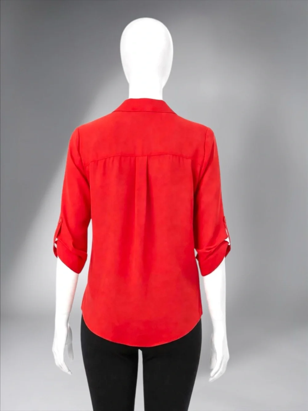 Red Button-Front V-Neck Women's Blouse
